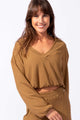Blusa Gola V Manga Longa Canelada Noz Moscada