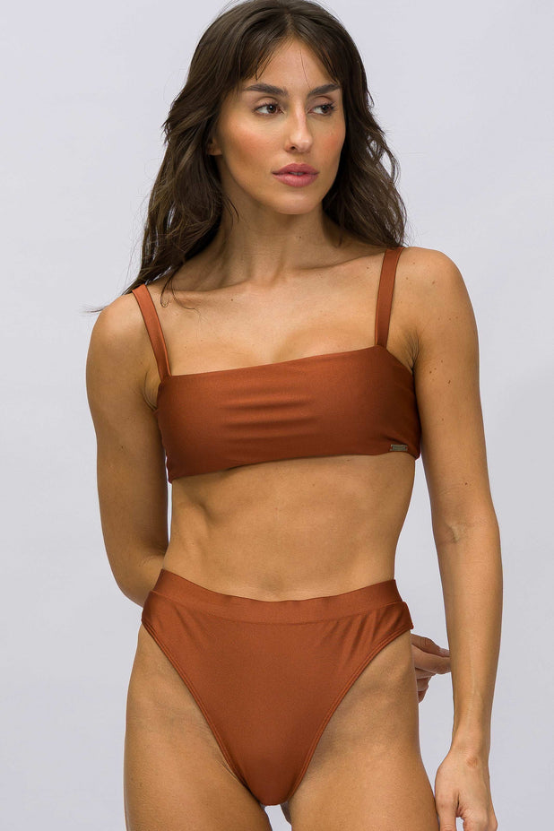 Biquíni Top Quadrado e Calcinha Hot Pants Brown