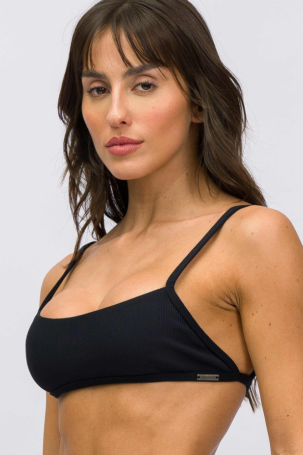 Top Frente Única Texturizado Preto