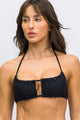Top Cortininha Quadrada e Calcinha de Amarrar Texturizada Preta