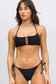 Top Cortininha Quadrada e Calcinha de Amarrar Texturizada Preta