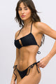 Top Cortininha Quadrada e Calcinha de Amarrar Texturizada Preta