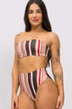 Biquíni Faixa Dupla Face e Calcinha Hot Pants Listrado Marrom