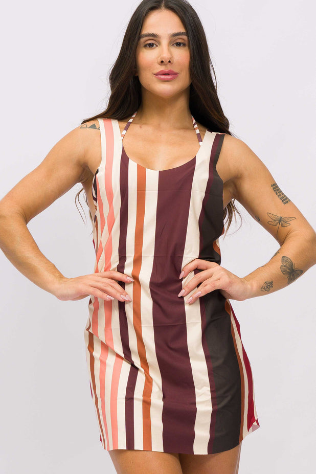 Saída de Praia Regata Listrado Marrom