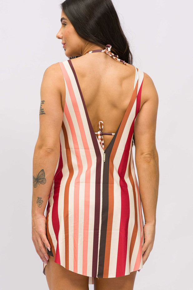 Saída de Praia Regata Listrado Marrom