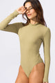 Body Manga Longa Texturizado com Gola Bege