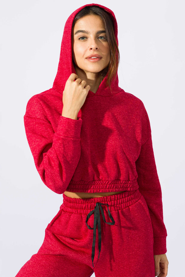 Casaco Moletom Cropped com Capuz Vermelho