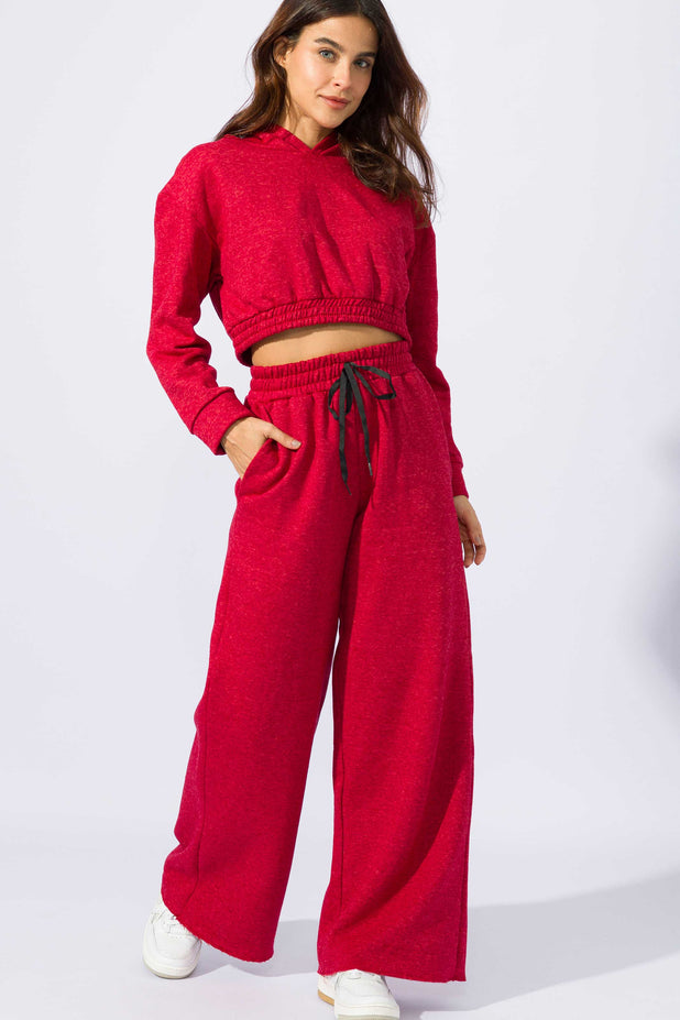 Casaco Moletom Cropped com Capuz Vermelho