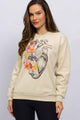 Casaco de Moletom Coração Florido Bege