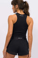 Cropped Regata e Short Furadinho com Cós Preto