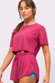 Short Arredondado de Poliamida com Bolso Rosa