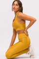 Legging com Recorte Canelada Mostarda