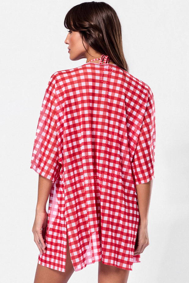 Kimono a Fio Xadrez Vermelho e Branco