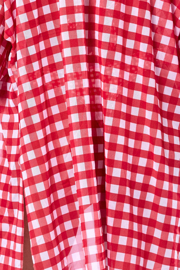 Kimono a Fio Xadrez Vermelho e Branco