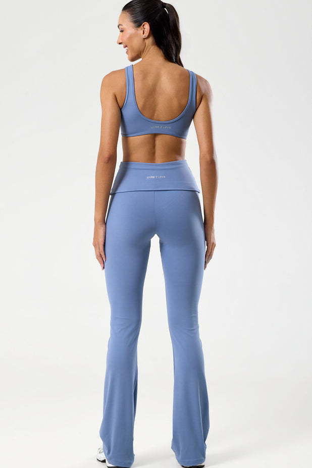 Conjunto Top Regata e Flare Cós de Virar Azul Claro