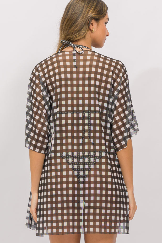 Kimono Tule Xadrez Preto