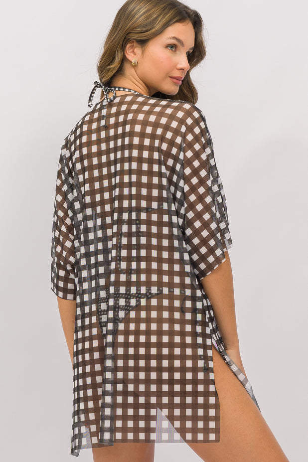 Kimono Tule Xadrez Preto