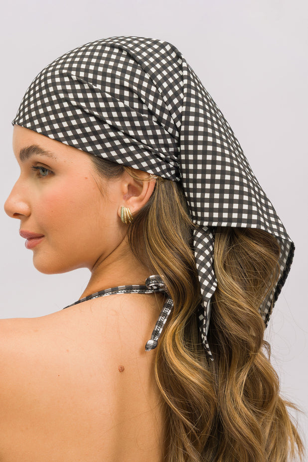 Lenço de Cabeça Xadrez Preto e Branco