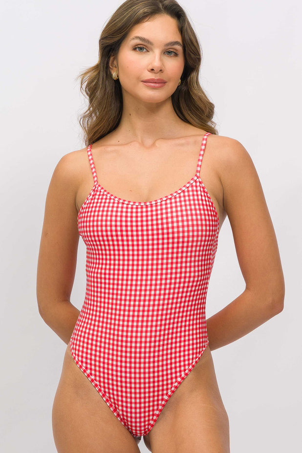 Maiô de Alcinha Xadrez Vermelho