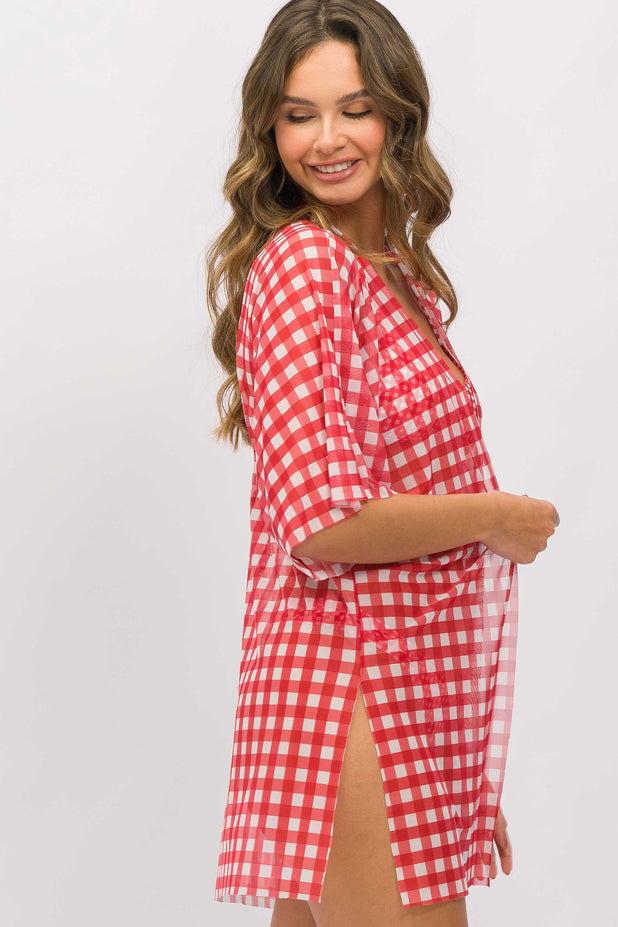 Kimono a Fio Xadrez Vermelho e Branco