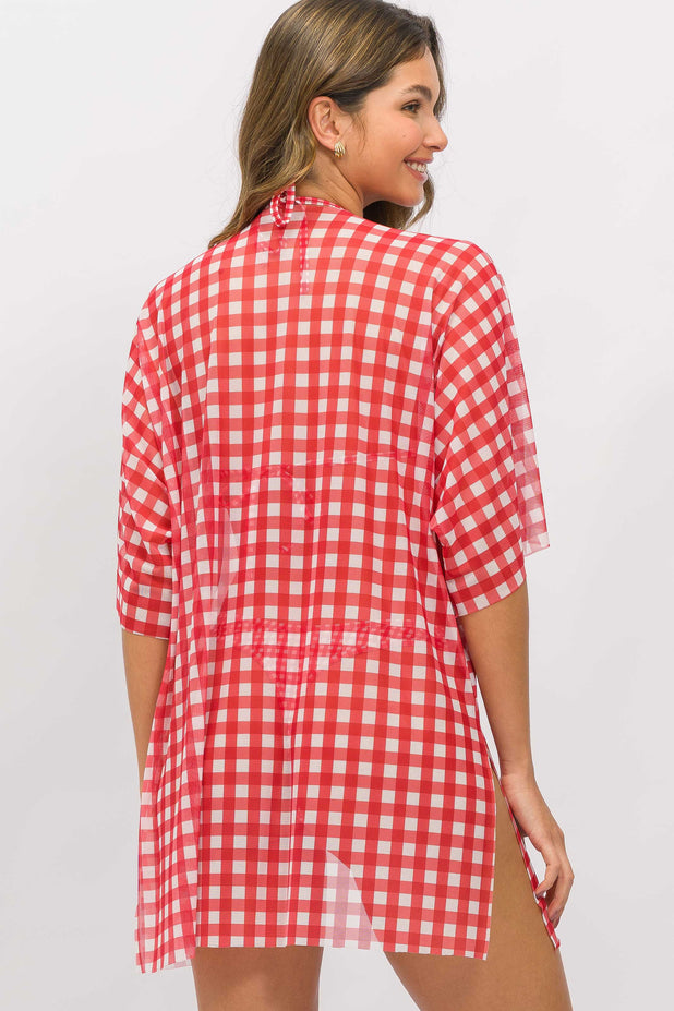 Kimono a Fio Xadrez Vermelho e Branco