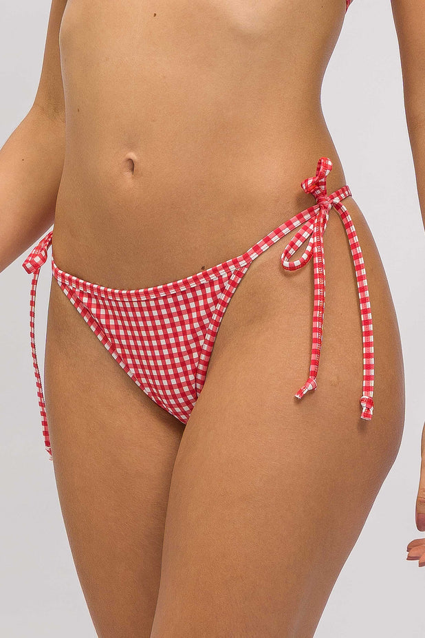Calcinha de Amarrar Xadrez Vermelho