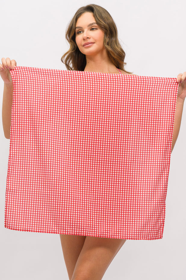 Lenço de Cabeça Xadrez Vermelho e Branco