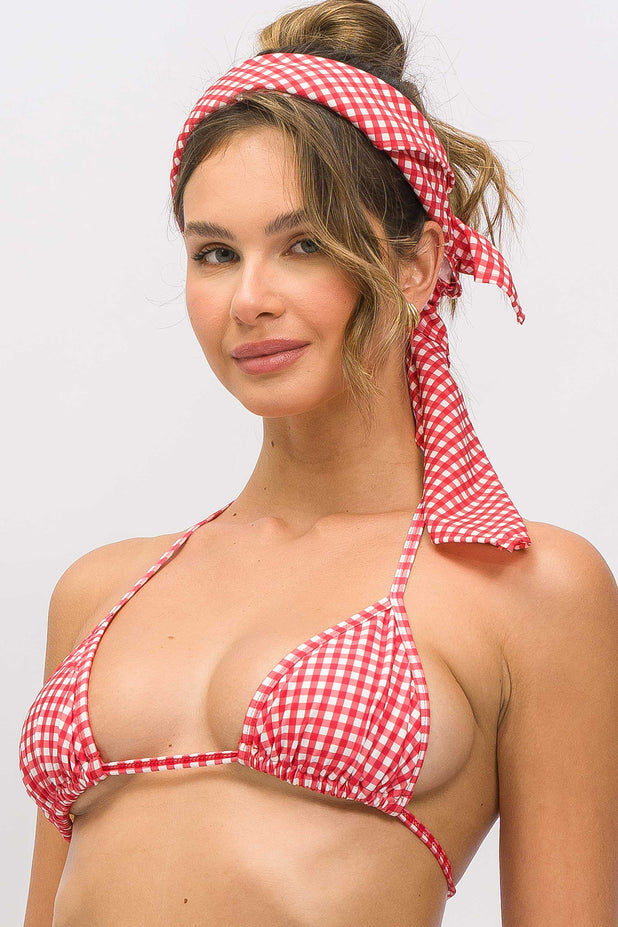 Lenço de Cabeça Xadrez Vermelho e Branco