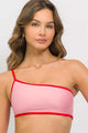 Top Ombro Só Rosa com Viés Vermelho