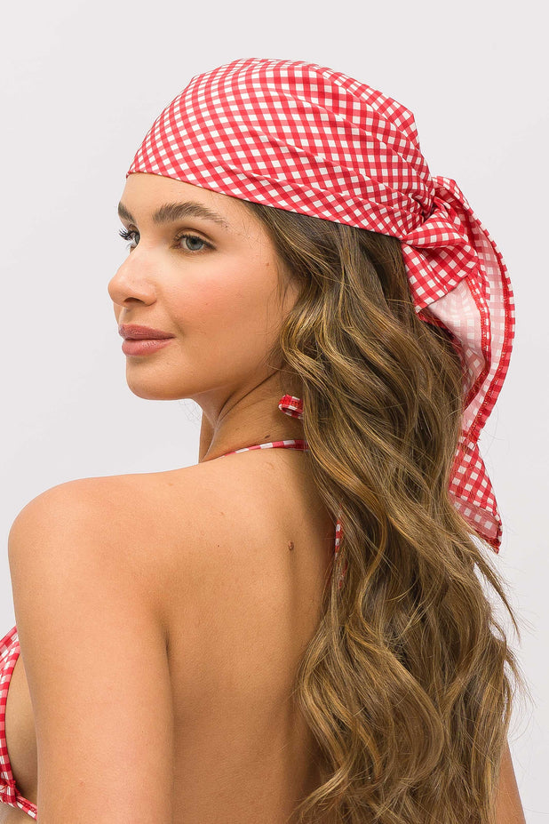 Lenço de Cabeça Xadrez Vermelho e Branco