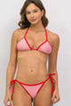 Biquíni Cortininha e Calcinha Amarrar Rosa com Viés Vermelho