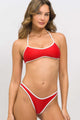Biquíni Frente Única e Calcinha Asa Delta Vermelho com Viés Branco
