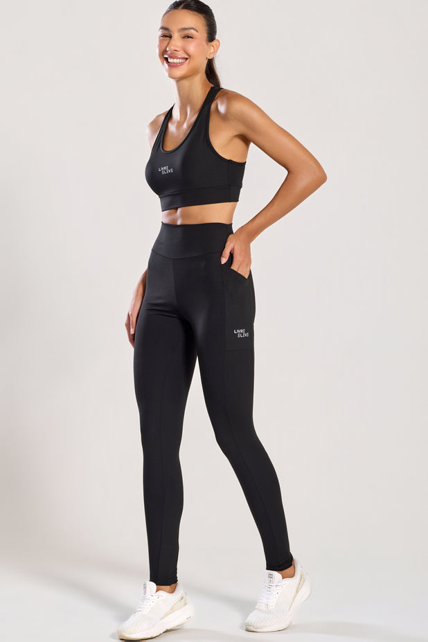 Conjunto Top e Legging com Bolso Preto