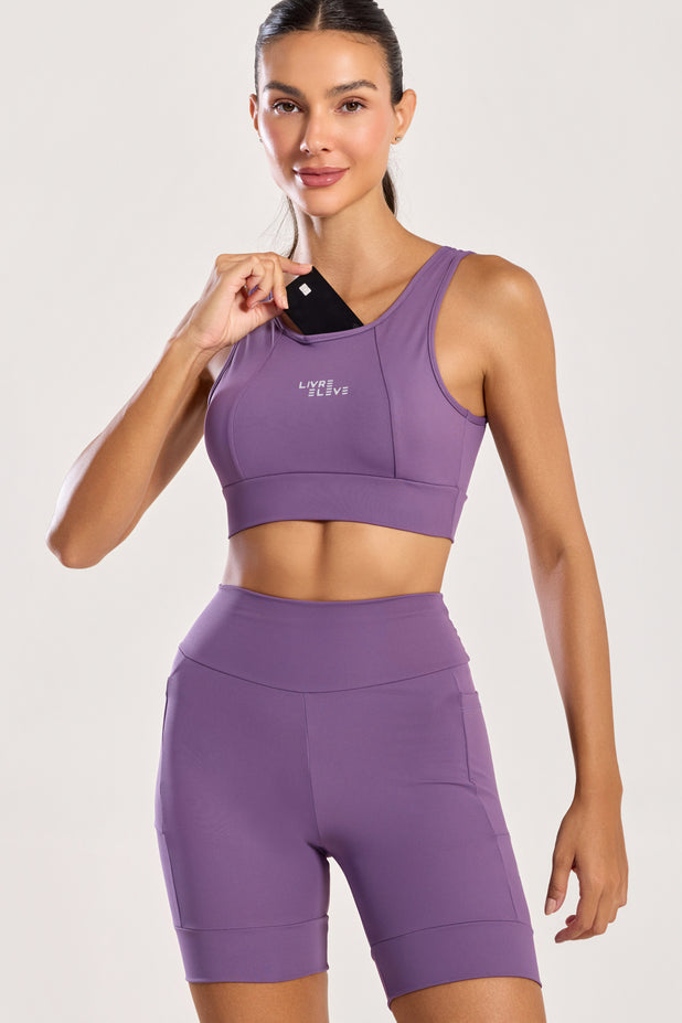 Conjunto Top e Bermuda com Bolso Lilás