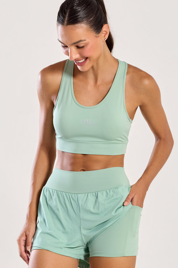Short Duplo com Bolso Interno Verde Claro