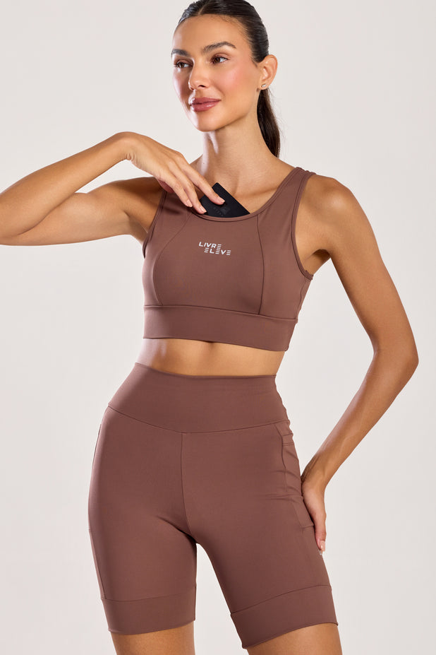 Conjunto Top e Bermuda com Bolso Marrom