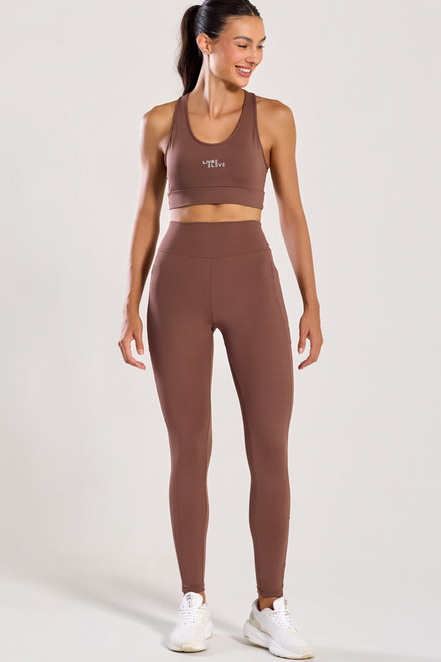 Conjunto Top e Legging com Bolso Marrom
