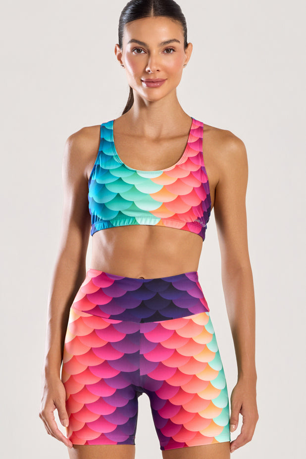 Conjunto Top e Bermuda Estampada Sereia Colorida