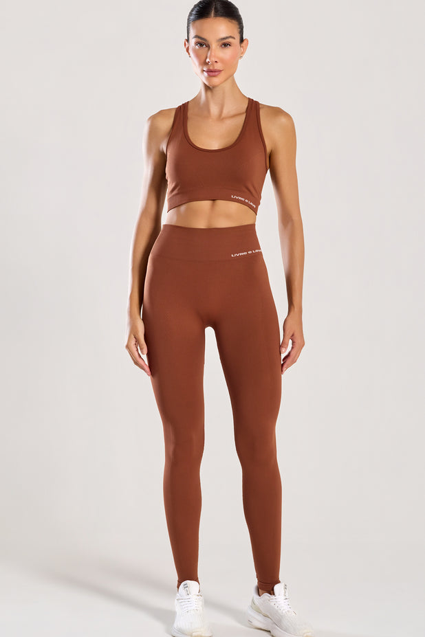 Conjunto Top Nadador e Legging Sem Costura Marrom
