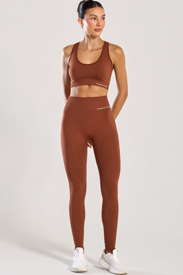 Conjunto Top Nadador e Legging Sem Costura Marrom