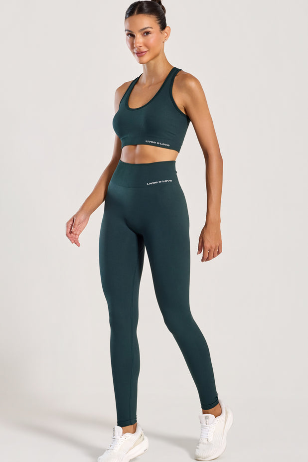 Conjunto Top Nadador e Legging Sem Costura Verde