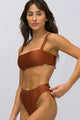 Biquíni Top Quadrado e Calcinha Hot Pants Com Cós Brown