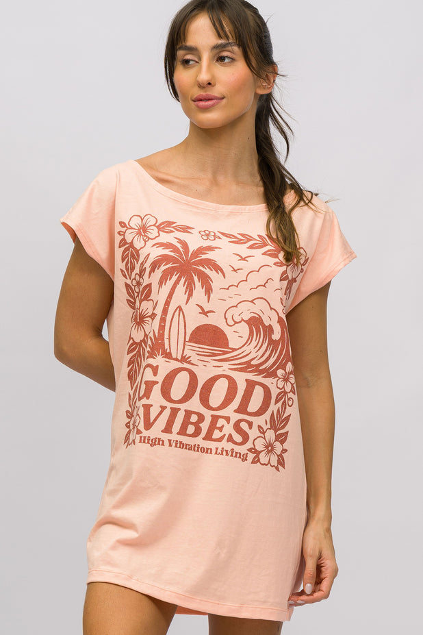 Saída de Praia Ombro a Ombro Salmão Good Vibes