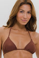 Top Biquíni Cortininha com Bojo Marrom