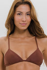 Top Biquíni Cortininha Fixa com Bojo Marrom