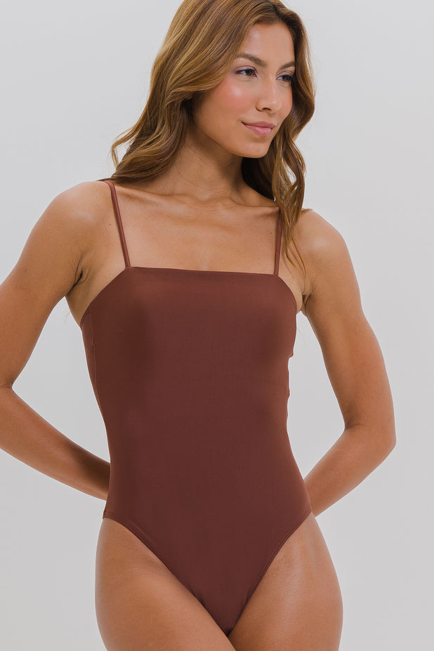 Maiô Decote Quadrado Alcinha Marrom