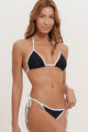Biquíni Cortininha e Calcinha de Amarrar Preto com Viés Branco