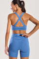Conjunto Top Cruzado e Bermuda Bolso Cós Azul Claro