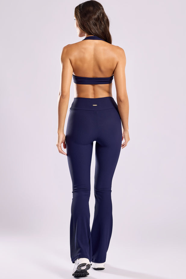 Calça Flare Canelada Azul