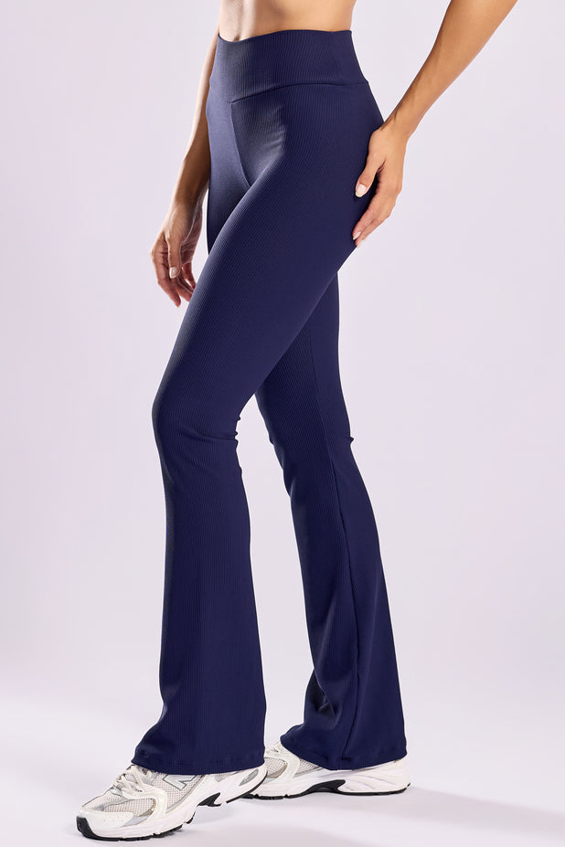 Calça Flare Canelada Azul